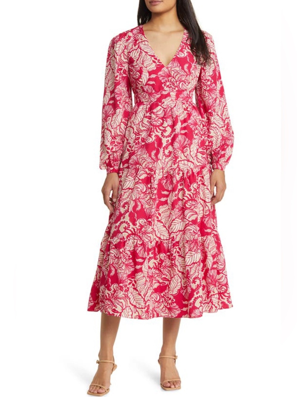 Lilly Pulitzer Tinslee Long Sleeve Midi Dress In Poinsettia Red Island Vibes 12